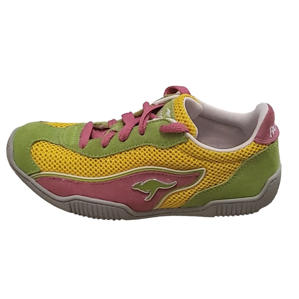 Vintage KangaROOS Pyro 28 Sneakers Womens Size 5 Green Yellow Pink Pocket Shoes